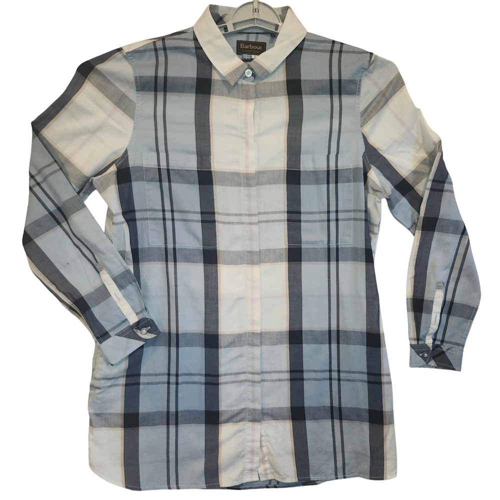 Barbour Summer Tartan Blue White‎ Plaid Button Down Shirt Womens USA 10 SS19/TRD